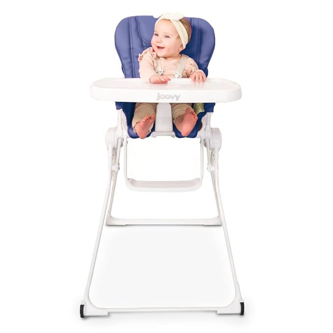 Joovy Nook NB High Chair Featuring Four-Position Adjustable Swing Open Tray, 3-Position Reclining Seat, and Front Wheels for Added Mobility - Folds Down Flat for Easy Storage, Slate