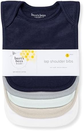 Burt’s Bees Baby Unisex Baby Bibs, Lap-Shoulder Drool Cloths, 100% Organic Cotton with Absorbent Terry Towel Backing Bibs