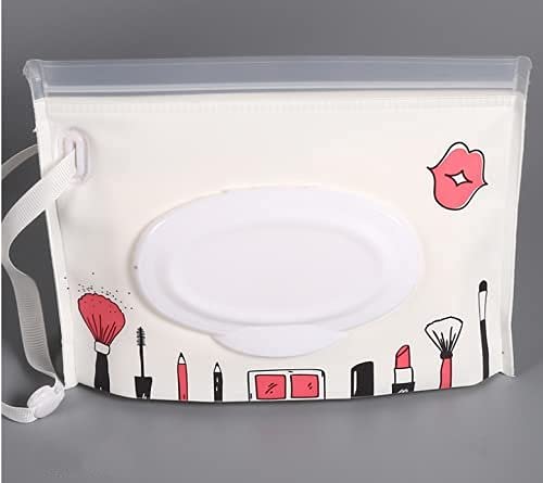Portable Wet Tissue Bag Cover, Reusable and refillable Personal Travel Tissue Dispenser Box (White Cosmetics)