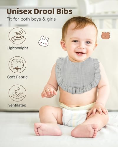 Lictin 8-Pack Muslin Baby Bibs - Bandana Drooling and Teething Bibs, Unisex Cotton