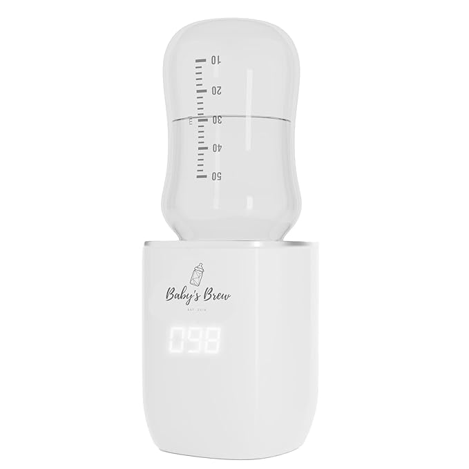 Baby's Brew Portable Bottle Warmer – Cordless Baby Bottle Warmer for Breastmilk & Formula, Rechargeable Travel Milk Warmer, Leak-Proof, Compact, White, Adapter Not Included