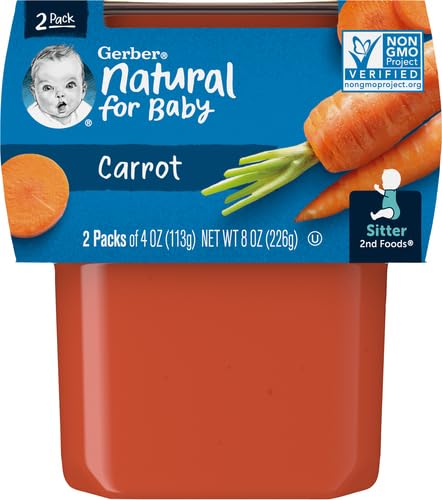 Gerber 2nd Food Baby Food Carrot Puree, Natural & Non-GMO, 4 Ounce Tubs, 2-Pack