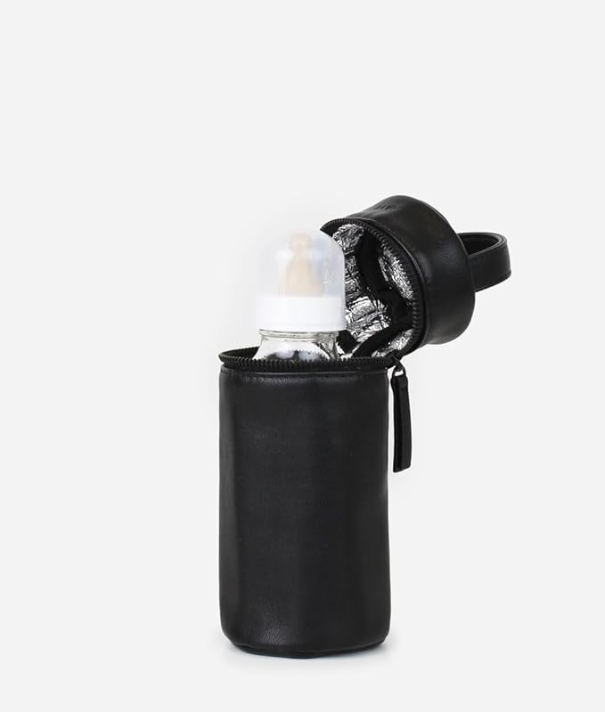 FAWN DESIGN The Bottle Bag, Insulated Bottle Bag for Daycare, Travel and More, Premium Matte Faux Leather Insulated Bag, Cooler Bag Fits Most Standard Bottle Sizes, 4x3.5x7.5 inches