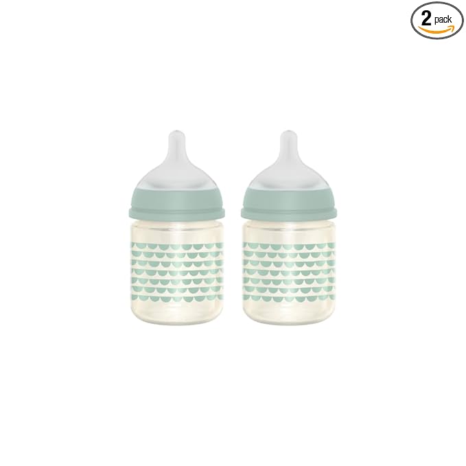 Suavinex Bonhomia Glass Baby Bottle with SX PRO Silicone Nipple, Anti Colic Baby Bottles, Baby Bottles for Breastfed Babies, 2 Pack 4 oz, Mint