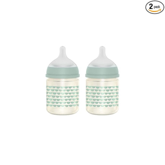 Suavinex Bonhomia Glass Baby Bottle with SX PRO Silicone Nipple, Anti Colic Baby Bottles, Baby Bottles for Breastfed Babies, 2 Pack 4 oz, Mint