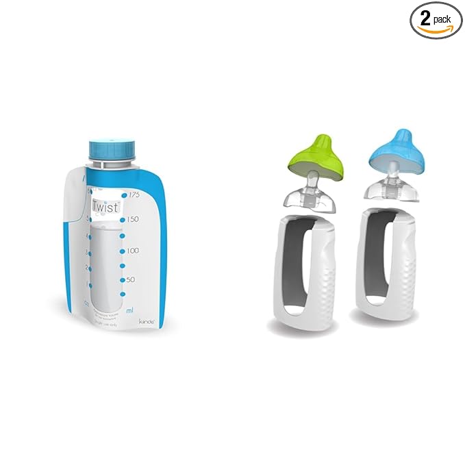 Kiinde Twist Pouch Direct-Pump Direct-Feed Breast Milk Storage Bags for Pumping & Twist Squeeze Natural Baby Breast Milk Feeding Bottle with Nipples and Case (2 Pack)