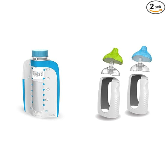 Kiinde Twist Pouch Direct-Pump Direct-Feed Breast Milk Storage Bags for Pumping & Twist Squeeze Natural Baby Breast Milk Feeding Bottle with Nipples and Case (2 Pack)