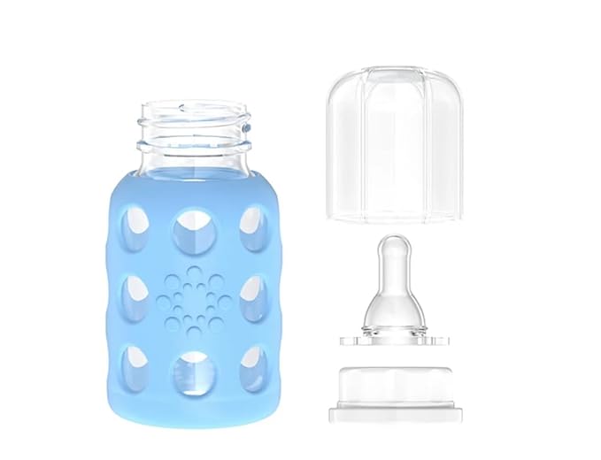 Lifefactory Glass Baby Bottle BPA Free | Protective Silicone Sleeve | 4 oz Pack of 2 | Pink, Sky Blue