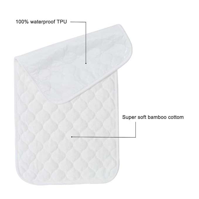  MOVEBO Soft Microfiber Quilted Waterproof Multi-Purpose Changing Changing Pad Liners, 14"x 27", 2 Count (Square White)