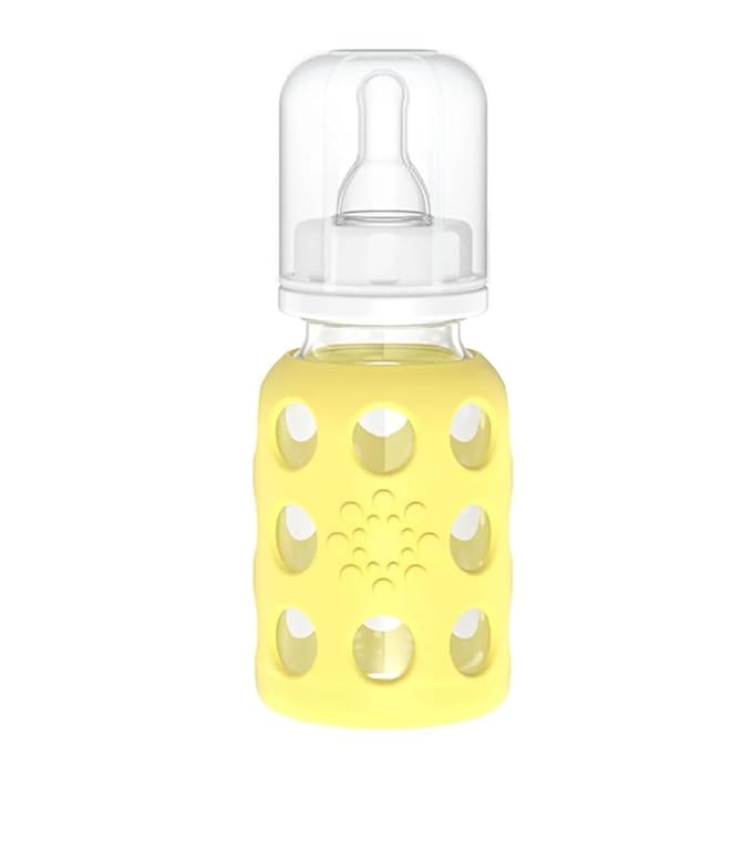 Lifefactory Glass Baby Bottle BPA Free | Protective Silicone Sleeve | 4 oz Pack of 4 | Banana, Cantaloupe
