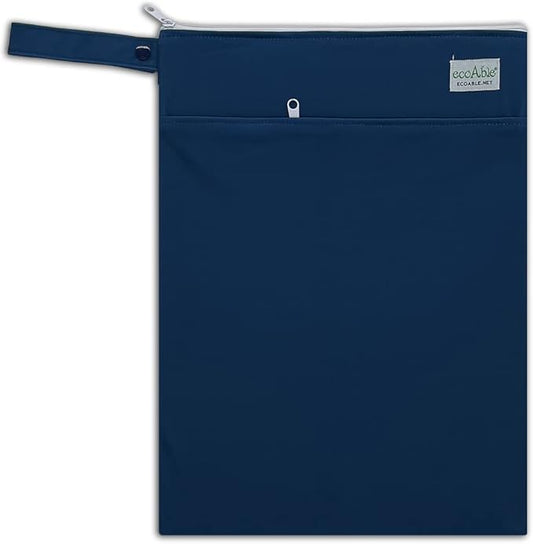 Ecoable Wet Dry Bag: 12x14 Travel Organizer for Diapers, Toiletries, Laundry, Beach, Pool, Stroller, Dirty Gym Clothes, Swimsuits (Navy Blue)