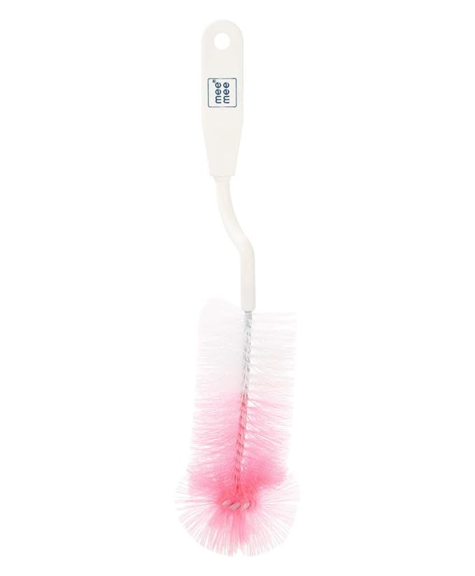 Mee Mee Easy Grip Bottle Brush Cleaner- Baby Milk Bottle Cleaner Nipple Cleaner Brush with 360* Rotating Long Handle (Pink)