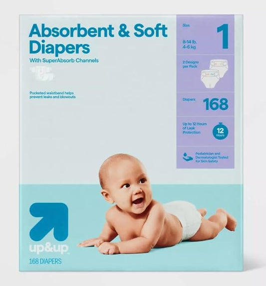 Disposable Diapers - (Size N - 162ct) up&up (Size-1, 168.0, Count)