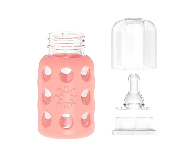 Lifefactory Glass Baby Bottle BPA Free | Protective Silicone Sleeve | 4 oz Pack of 4 | Lavender, Cantaloupe