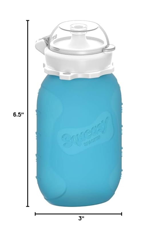 Blue 6 oz Squeasy Snacker Spill Proof Silicone Reusable Pouch - For Soft Foods & Liquids - Water, Apple Sauce, Yogurt, Smoothies, Baby Food - Dishwasher Safe