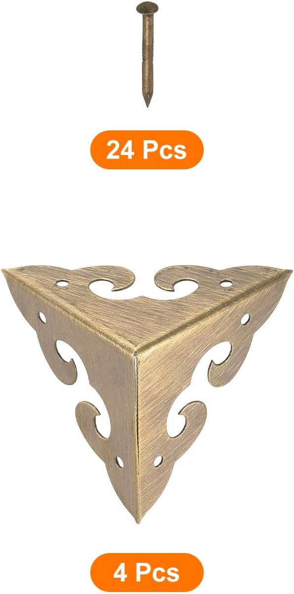 uxcell 4 Pcs Brass Edge Guard, 35mm Decorative Box Corner Cover, Corner Protector, Vintage Stair Dust Corners with Screws, Bronze