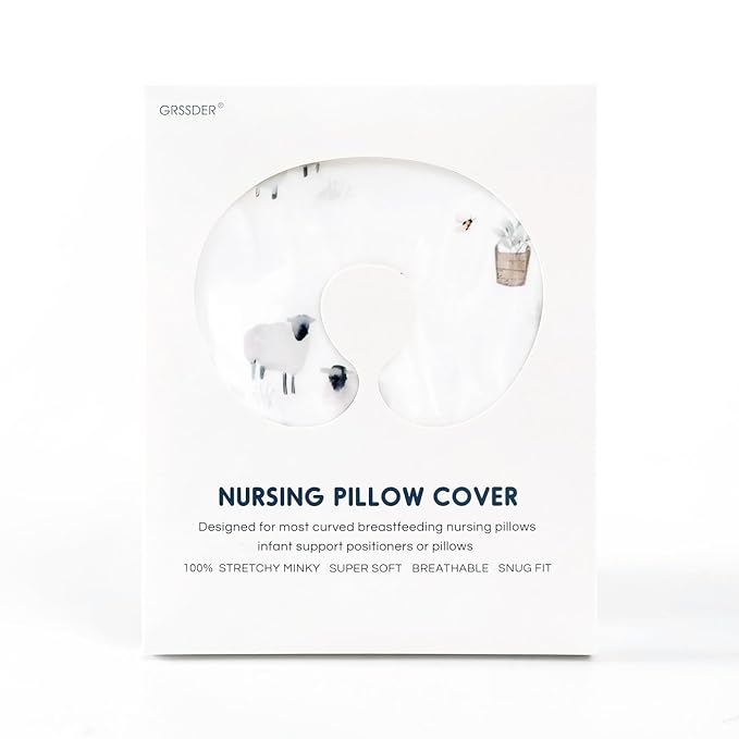 GRSSDER Nursing Pillow Cover, Stretchy Soft Minky Fabric Covers, Fit Most Nursing Support Pillows for Breastfeeding, Comfortable Safe Pillow Cover, Farm Animals