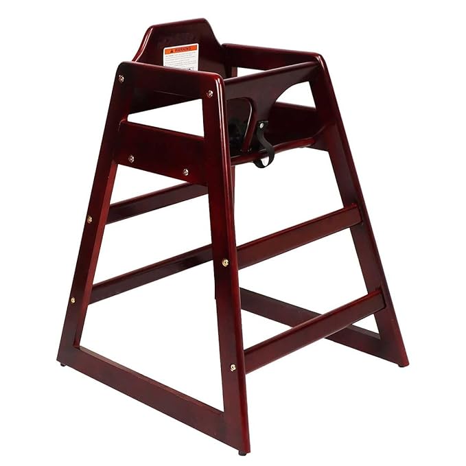 LZMS Wooden Highchair for Babies & Toddlers - Skin-Friendly,Rounded Edges,Safety Belt,Stackable,Reinforced Frame Baby Seat | Natural Finish Dining Chair for Little Ones（Color: Mahogany）