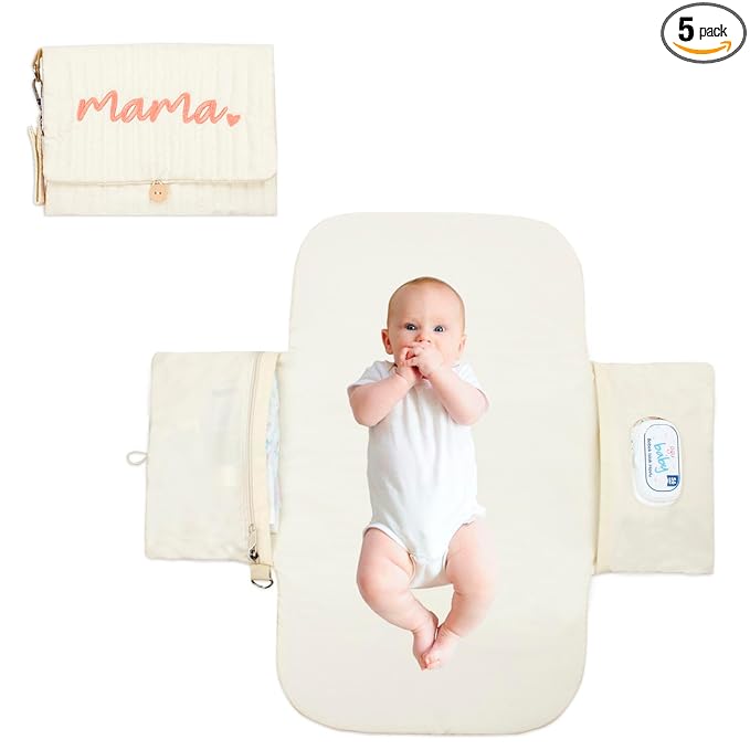 Portable Diaper Changing Pad, with, for Newborn Girl & Boy with Smart Wipes Pocket, Easy-Clean, Waterproof, Soft, Comfortable Foldable Baby Changing Pad (Cream)