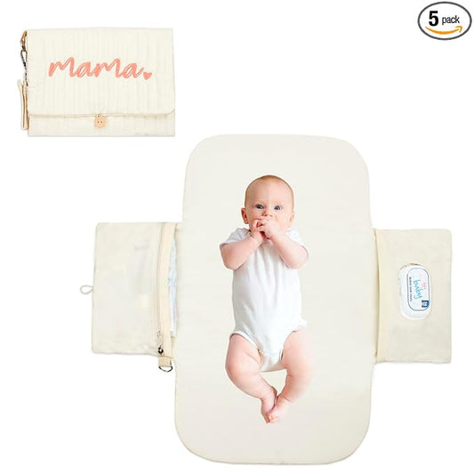 Portable Diaper Changing Pad, with, for Newborn Girl & Boy with Smart Wipes Pocket, Easy-Clean, Waterproof, Soft, Comfortable Foldable Baby Changing Pad (Cream)
