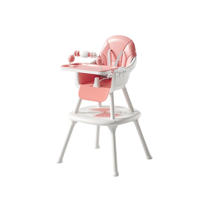 Convertible 4-in-1 Baby High Chair with Block Table, Infant to Toddler Feeding Chair with Play Tray & Built-in Toys, Removable PU Cushion, Easy to Clean Dining & Activity Chair–Pink