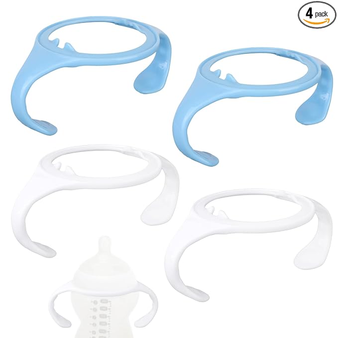 4pcs Baby Bottle Handles for Tommee Tippee, Ergonomic Non-Slip Grip BPA-Free Bottle Holder for Newborn Infant Hands Free Feeding (Blue, White)