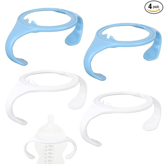 4pcs Baby Bottle Handles for Tommee Tippee, Ergonomic Non-Slip Grip BPA-Free Bottle Holder for Newborn Infant Hands Free Feeding (Blue, White)