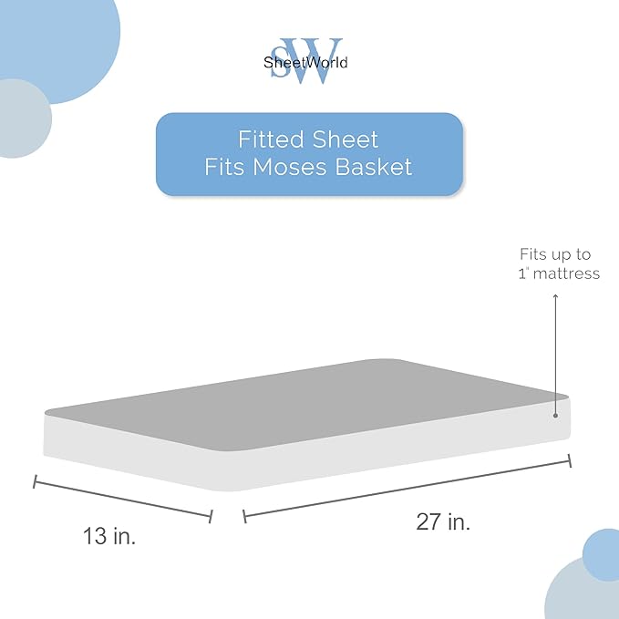 SheetWorld Baby Fitted Moses Basket Sheet 13 x 27 inches, 100% Cotton Woven Sheet, Unisex Boy Girl, Pindots Black, Made in USA