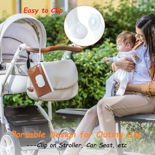 Wipes Dispenser with 4 Pack Portable Baby Wipe Case, Wipe Holder for Baby & Adult, Seposeve Refillable Wipe Container, Keeps Wipes Fresh, Easy Open/Close Wipes Pouch Case, Grey + 4 PureColor