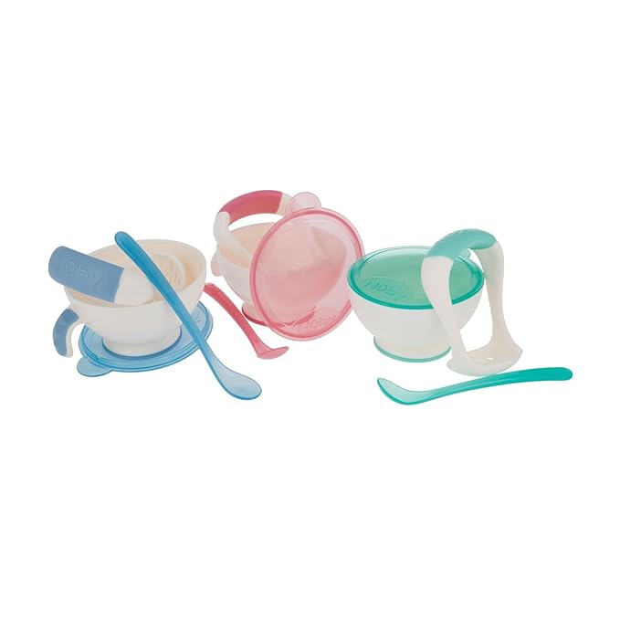 Nuby Garden Fresh Mash N' Feed Bowl with Spoon and Food Masher, Colors May Vary