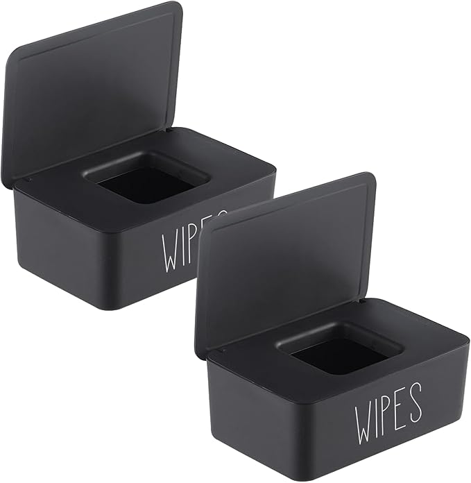 2 Pack Baby Wipes Dispenser Container Bathroom Sleek Flushable Butt Wipes Holder Refillable Easy to Access,7.28" L x 4.80" W x 2.75" H (Black)