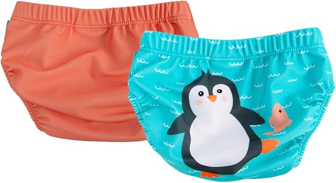ZOOCCHINI Baby & Toddler Pack of 2 Reusable Swim Diapers – Waterproof with UPF 50+ Sun Protection Leakproof Design, Medium 12-24 Months, Parker the Penguin