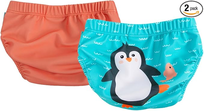 ZOOCCHINI Baby & Toddler Pack of 2 Reusable Swim Diapers – Waterproof with UPF 50+ Sun Protection, Chlorine & Salt Water Resistant, Leakproof Design, Large 24-36 Months, Parker the Penguin