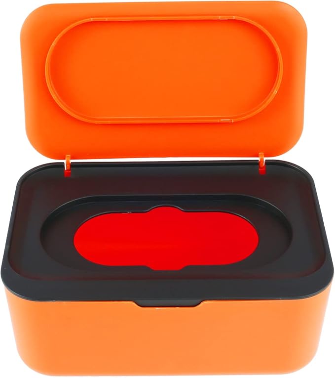 Wipes Dispenser, Dustproof Wet Tissue Box Baby Wipe Holder Large Capacity Wipes/Tissue Case with Moistur e Seal Secure Lid Keeps Wipes Fresh for Home, Office(Orange Black)