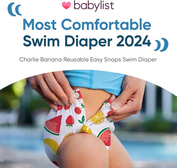 Charlie Banana Reusable Swim Diaper, Washable, with Easy On and Off Snaps for Baby Girls Boys, Soft and Snug Waterproof Fit to Prevent Leaks - Seally, Size M (16-28 lbs)