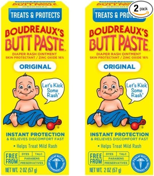 Boudreaux’s Butt Paste Diaper Rash Ointment, Baby Rash Cream Skin Protectant, Fast Relief for Diaper Rash, Soothing Barrier Cream, Original, 2 Ounce Tube (Pack of 2)