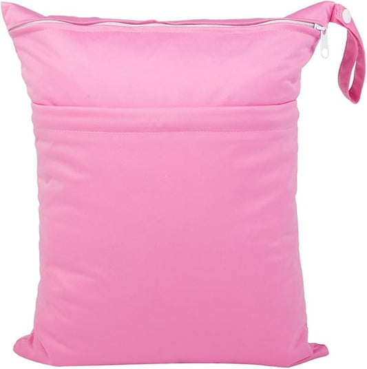 Wet Dry Bag for Baby Cloth Diapers, Waterproof Reusable with Two Zippered Pockets Travel Beach Pool Soiled Baby Items Yoga Gym Bag for Swimsuits or Wet Clothes (plum red)