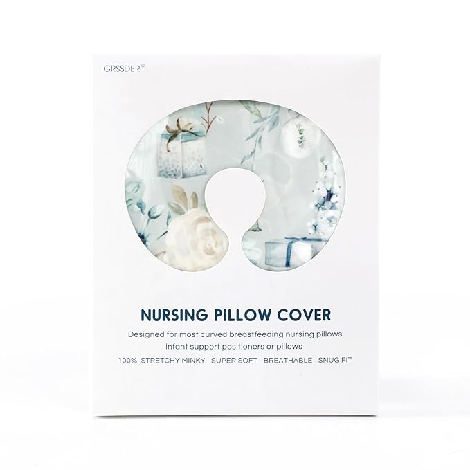 GRSSDER Nursing Pillow Cover, Stretchy Soft Minky Fabric Covers, Fit Most Nursing Support Pillows for Breastfeeding, Comfortable Safe Pillow Cover