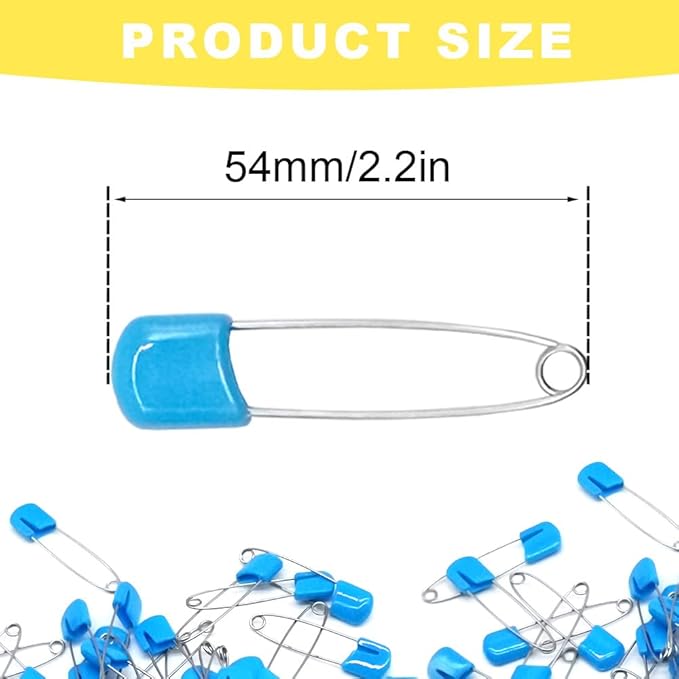 50 pcs 2.2" Plastic Head Safety Pin Nappy Cloth Diaper Safety Pins with Safe Locking Closures (Blue)