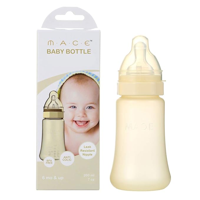 Made in USA aMACEing Zero Leak Leak Resistant Baby Bottle with Anti-Colic Vent and Variable Flow, 7oz Bundle 3 Bottles (Pink, Yellow, Green)