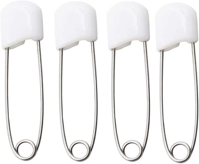 1Box(100Pcs) White 55mm/ 2.2 Inch Safety Pins Plastic Head Stainless Steel Diaper Pins Safety Locking Cloth Diaper Nappy Pins