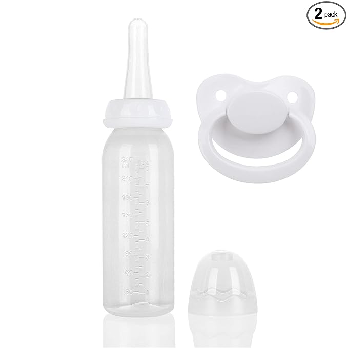 Adult Bottle with Big Sized Pacifier Set 8 oz (White)