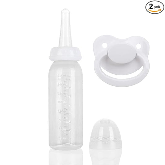 Adult Bottle with Big Sized Pacifier Set 8 oz (White)