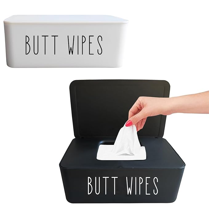 2 Pack Butt Wipes Dispenser 7.28" L * 4.80" W * 2.75" H, Bathroom Flushable Baby Wipes Container Holder Nursery Chic Style