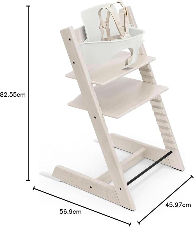 Stokke Tripp Trapp High Chair 2, Whitewash - Includes Chair + Baby Set with Removable Harness for Children 6-36 Months - Adjustable, Ergonomic & Easy to Clean