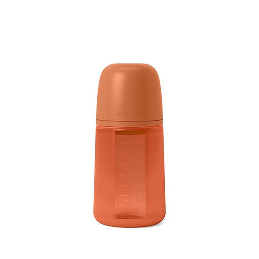 Suavinex Color Essence SX PRO Physiological Soft Flexible Silicone Baby Bottle, Anti Colic Baby Bottles, Supports Breast Feeding Babies, Made in Spain, Medium Flow, 8oz, Sunset Orange