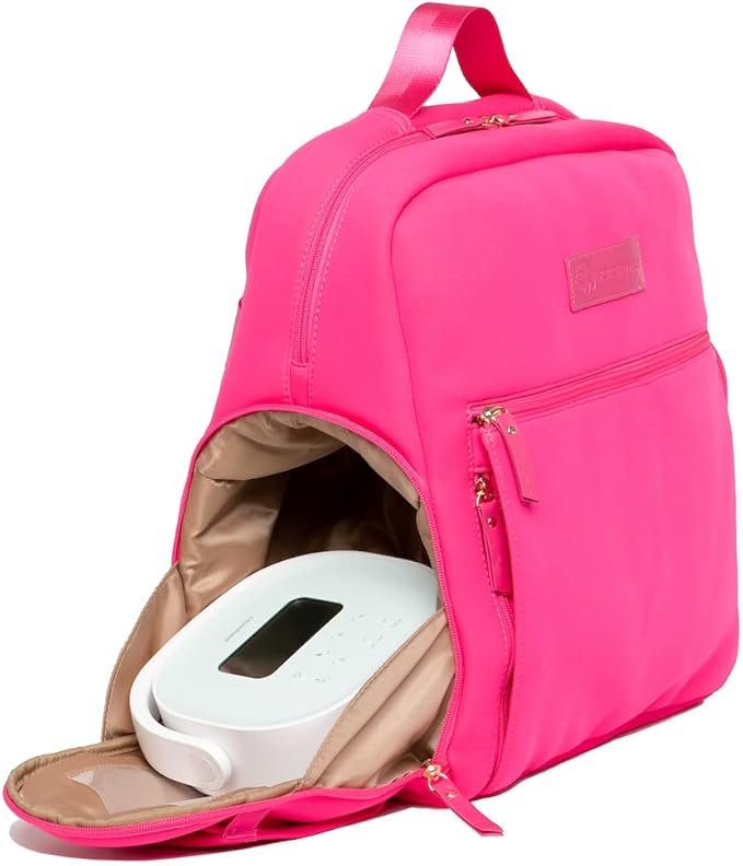 Fiona Breast Pump Backpack – Machine Washable Neoprene Pump Bag with Insulated Milk Storage, Laptop Pocket & Adjustable Straps – Stylish Breastfeeding Backpack for Work & Travel (Hot Pink)