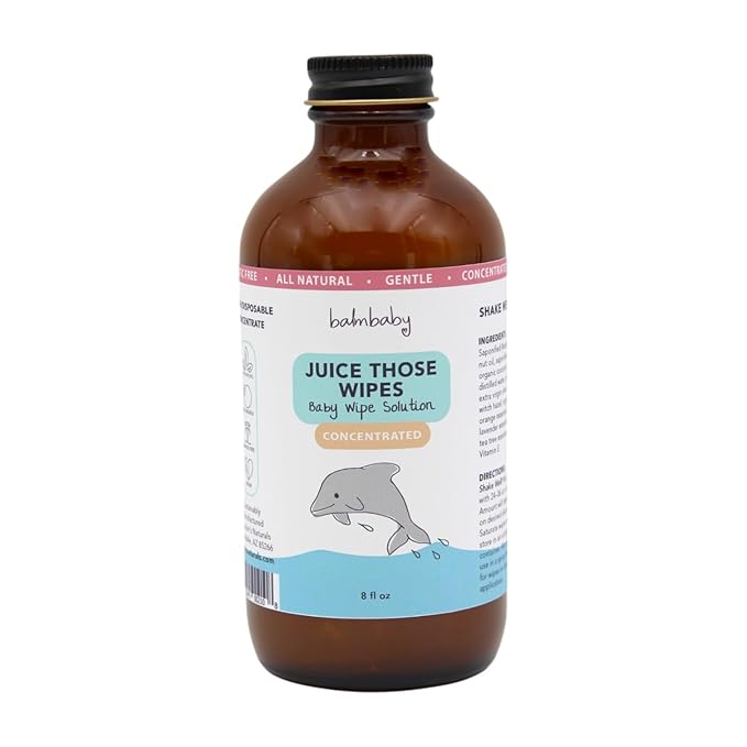 Juice Those Wipes - Make Baby Wipes with All Natural Concentrate Solution to Use with Cloth or Disposables - Makes 2+ Gallons No-Rinse Formula Gentle on Baby's Bottom – Use at Home or Travel - Glass