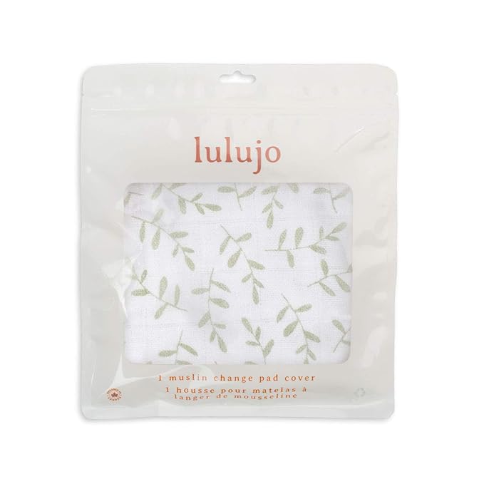lulujo Baby Changing Pad Cover 100% Cotton Muslin Fitted Standard Size, 32 x 16 Inches, Greenery