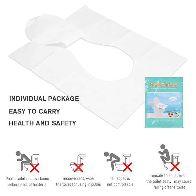 Toilet Seat Covers Disposable, 50-Count Flushable Paper Travel Toilet Seat Covers for Adults and Kids Potty Training, Great Biodegrable Accessories for Public Restrooms, Airplane, Camping